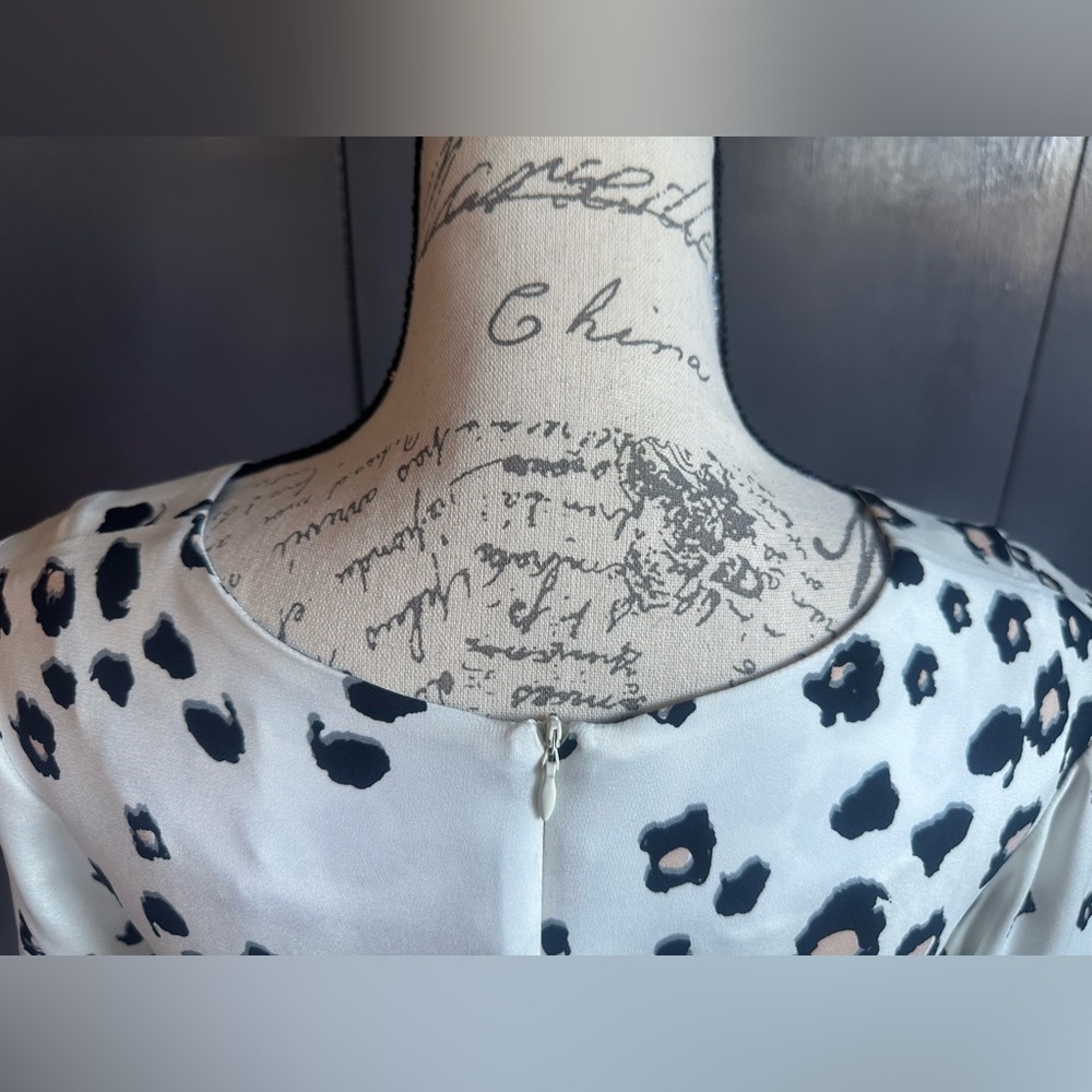 EUC. Size 6. Sea New York. Silk Cream, Black, and Tan Leopard-Print Midi Dress - Picture 11 of 16